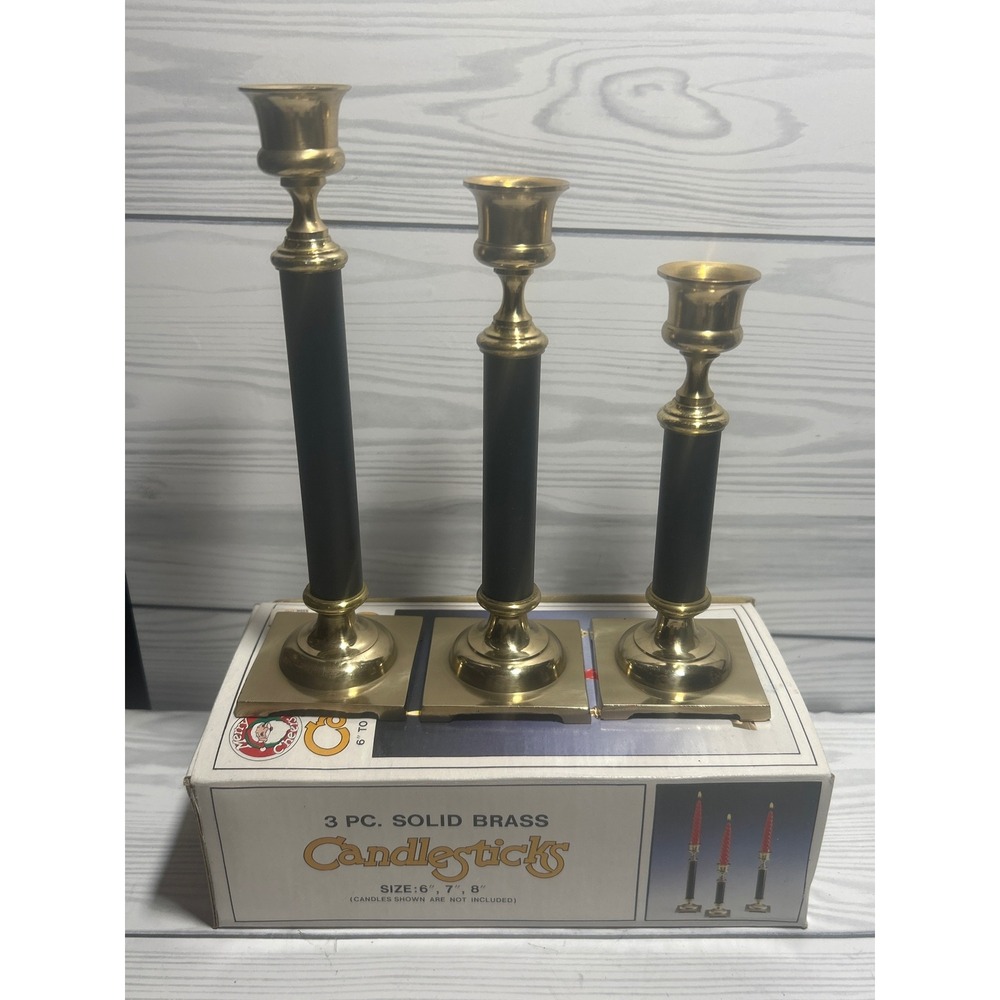 Merry Cheers Candlestick Set Unisex OS Black Gold Good Solid Brass 3pc 6 7 8in